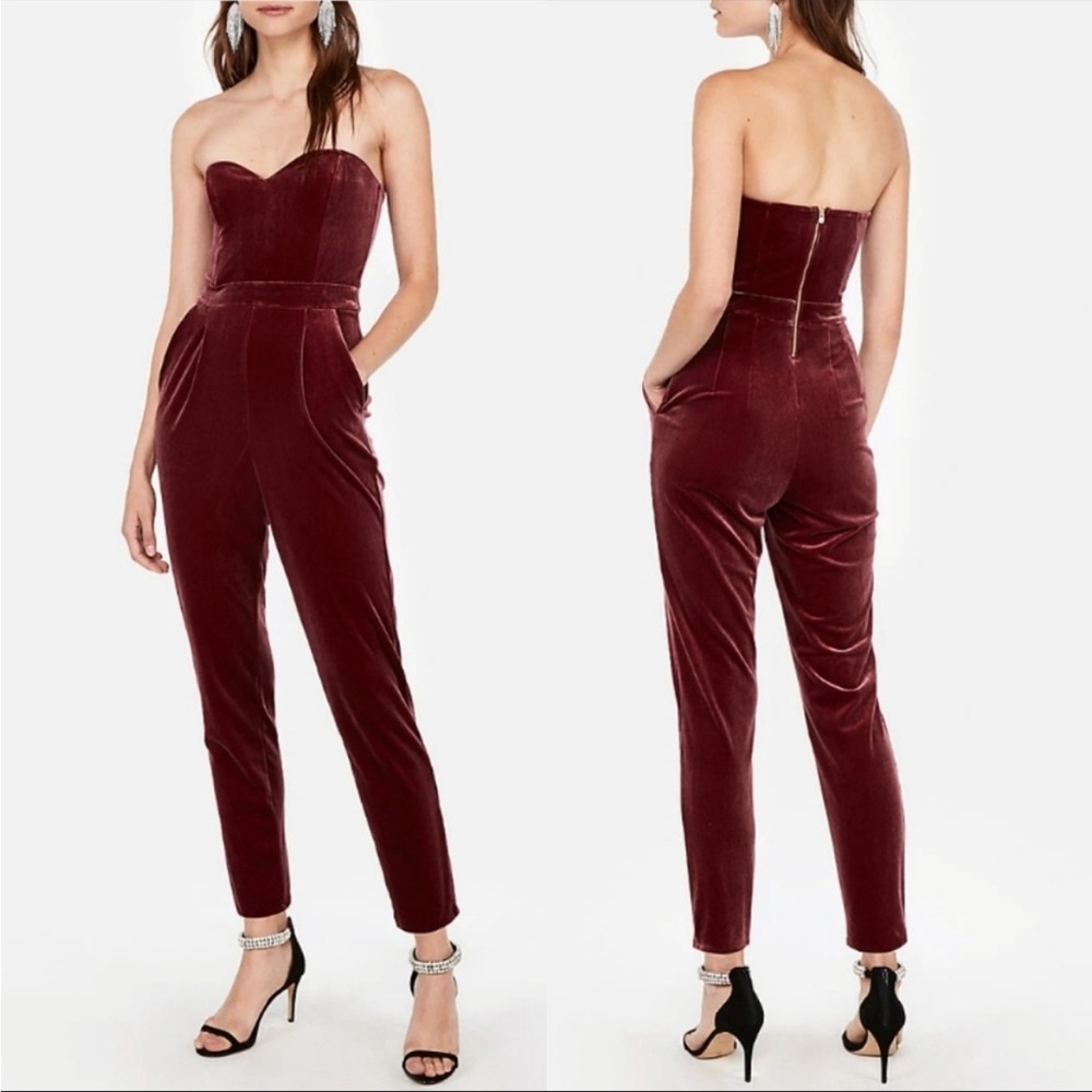 Express VELVET cranberry sweetheart strapless jumper